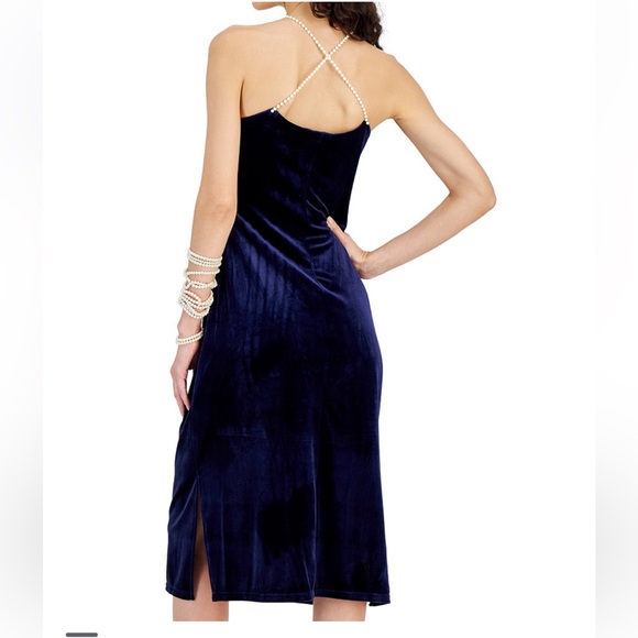 NWT, Sam Edelman Size 8, Blue Velvet dress with beaded straps - Picture 2 of 6